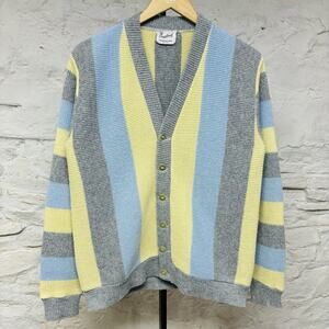 Cranbrook Cardigan Sweater Vintage 60s 70s Chunky Striped Pastel Grandpa Mad Men